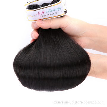 Custom Short 100% Peruvian Women Double Drawn Straight Virgin Natural Human Hair Bundles With Lace Closure